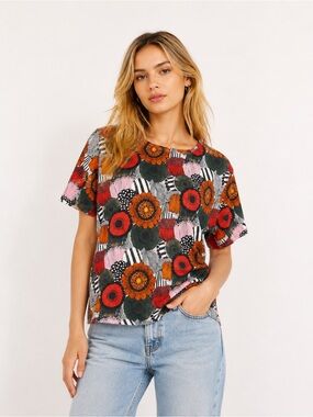 Marimekko Uniqlo Floral Top M Bold Retro Scandinavian Chic